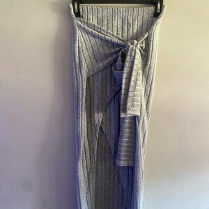 Grey Rib-Knit Wrap Maxi Skirt
